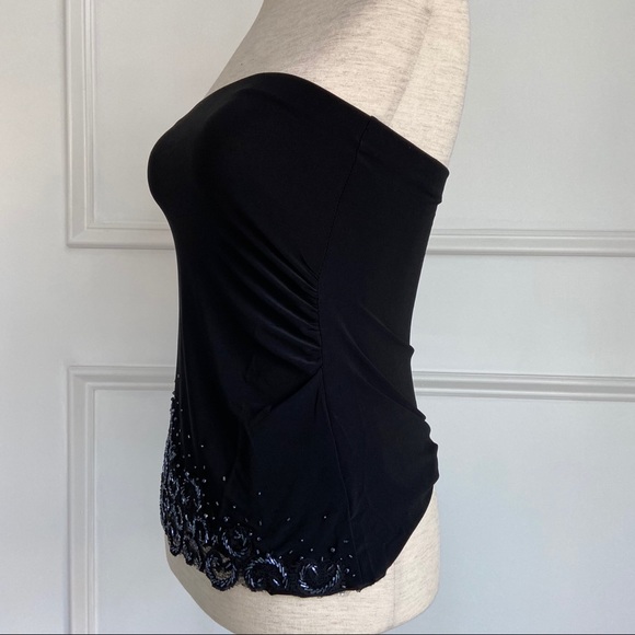 Amanda Adams Couture Black Strapless Hand Beaded Top Embroidered Lace Sz S NWOT - Picture 3 of 10